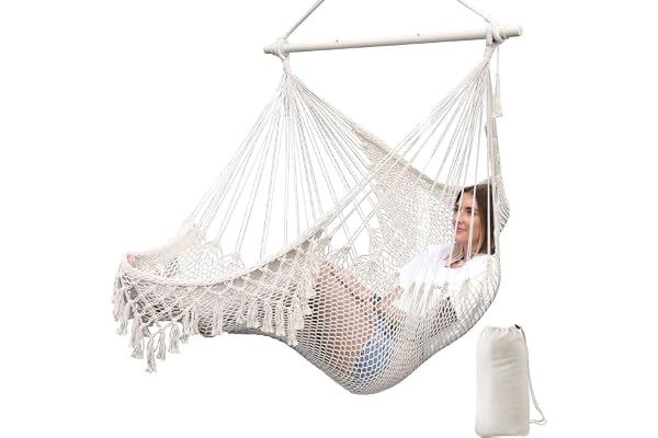 Chihee Sièges Suspendus Chaise Hamac Chaise Suspendue Très Grand Chaise en Coton tissé Doux,Barre d'écartement en métal Solide et Pliable Chaise balançoire en Dentelle à siège Large et Extensible