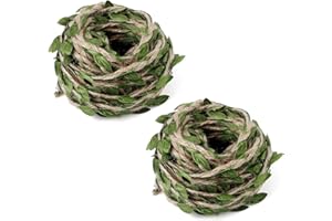 GEBAUM Cuerda de Yute con Hojas - 2 Rollos Cuerda de Cáñamo de Hoja Artificial, 20 m Ratán de Alambre de Hoja Verde Decoración para Jardín de Bricolaje, Manualidades, Fiestas de Bodas