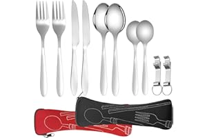 Eurtes Edelstahl Besteck Campingbesteck, Tragbare Outdoor Besteck Set Edelstahl Reisebesteck, 2 Personen Besteckset für Reise Camping Picknick Schul und Catering (Schwarz und Rot)
