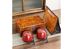 RECONTRAMAGO Set de Té Premium Caja de Madera Lujo con Recipientes Cerámica Artesanal – Almacenamiento Té Matcha Verde Chai Infusiones Hierbas Especias – Caja Regalo Elegante Decorativa Exclusiva (Rubí Imperial)