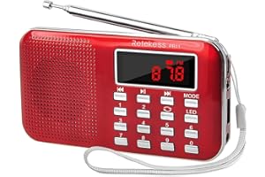 Retekess PR11 Mini Radio Portatile, Radio FM AM, con Altoparlanti, Display LCD, Batteria Ricaricabile, Radiolina Tascabile Supporta unità USB, Scheda TF, AUX (Rosso)