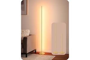 EDISHINE LED Floor Lamp, 146cm Minimalist Dimmable Standing Lamp with Foot Switch, Stepless Dimming, Tall Corner Lamp for Living Room, Bedroom, Office, 3000K, Gold