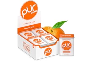 PUR GUM PUR Mentas sin aspartamo, Hechas con xilitol, Sin azúcar, veganas, sin gluten y compatibles con la dieta cetogénica, Mentas con sabor natural a mandarina tango, 30 unidades (paquete de 12)