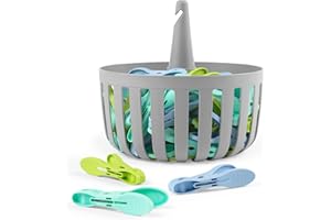 Beldray 30 mollette e cestino ultra aderenti – Cestello pieghevole per pioli, ganci sulla linea, TPR presa sicura, fori di drenaggio per rilasciare pioggia, resistente all'umidità/alla ruggine