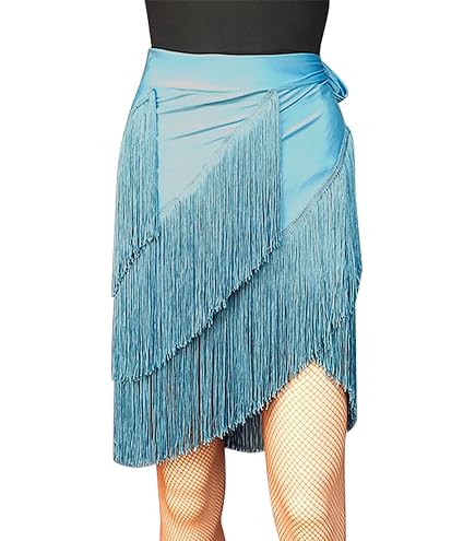 Jupe à Franges Danse Latine Femme - Rouge/noir/argent - Taille S-5XL - Avec Short Intégré