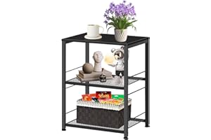 Nandae Desserte à roulettes 3 Niveaux | Chariot de Service Mobile | Plateau Bois & Étages Métal | 2 Options (Roues ou Pieds Fixes) | pour Cuisine, Extérieur, Plancha, Bar | 42x32x60 cm