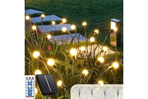 ‎PKKP PKKP Firefly Solar Gartenlichter, 4 Stück 8LED Glühwürmchen Lichter Solar, IP65 Wasserdicht Solarlampen für Außen mit Fernbedienung 8 Beleuchtungsmodi für Fußweg Yard Patio Walkway Decor