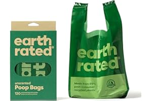‎EARTH RATED Earth Rated Hundekotbeutel, mit Henkeln, leicht zu verknoten und garantiert auslaufsicher, unparfümiert, 120 Henkelbeutel