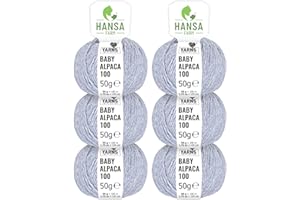 ‎HANSA-FARM HANSA-FARM | 100% Baby Alpakawolle in 50+ Farben (kratzfrei) - 300g Set (6 x 50g) - weiche Alpaka Wolle zum Stricken & Häkeln in 6 Garnstärken by Hansa-Farm - Gletscher Heather (Hell-Blau)