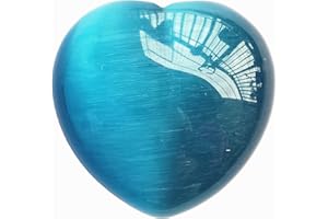 Manekieko Blauer Katzenauge Palm Worry Carved Heart Love Stone, 40mm Kristalle und Heilsteine