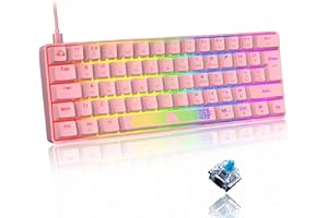 LEAVEN T60-60% Mini meccanica tastiera pc da gaming Compact rgb led retroilluminata light up QWERTY - switch blu Type c Ergonomico piccola Anti-ghosting, per Computer Laptop Mac - Rosa