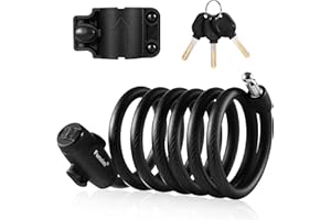 FUNXIM Bicycle lock 180cm / 12mm cable lock with 3 keys and metal cable Bicycle lock heavy load, safe combination with mounting bracket for bicycle tricycle scooter