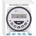 TM-619H-2 30 Amps Digital Programmable Timer 4 pin - 18 Programs - Replaceable Battery Electronic Timer Switch (White)