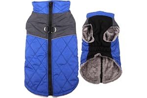 JoyDaog Ciepłe polarowe płaszcze dla średnich psów, D-Rings wodoodporna kurtka dla szczeniaka na mroźną zimę, niebieska, rozmiar L