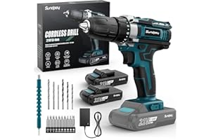 Sundpey Cordless Drill Set 21V - Electric Drill - 3/8” Keyless Chuck Electric Screwdriver with 2 Batteries 2.0Ah & LED Light & Spirit Level & 18+1 Torque (Max 45N.m) & 2 Speed for Home DIY Project