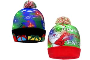 Augot LED Light Christmas Hat, 2 Pack Beanie Knit Cap with 3 Flashing Modes and 6 Colorful Lights Knitted Xmas Hat Unisex Winter Suitable for Adults Kids in Party Holiday, Multicolored