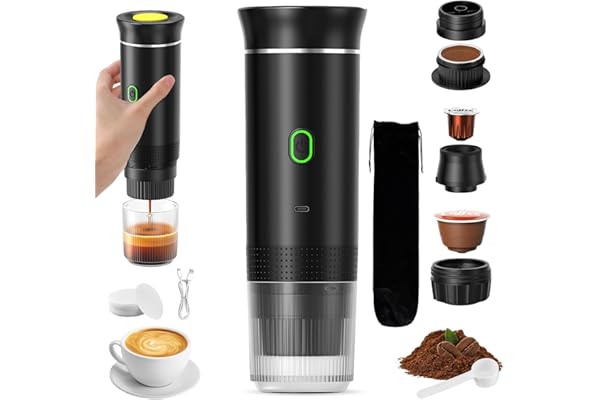 VHV Machine à Café Portable de Voyage,Chauffage Rapide 3 En 1 Cafetiere Portable 12V, Auto-Chauffage de 4 à 6 Minutes, Grandes Capsules, Café Moulu, Pour Le Camping, Bureau, Maison, Voiture (Noir)