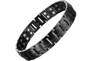 MagEnergy Titanium Steel Magnetic Bracelets for Men, Double Row Ultra Strength Magnets Wristband Magnetic Brazaletes with Adjustable Links Removal Tool & Jewelry Gift Box (A-Black)