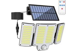 PEAKRO Faretto Led da Esterno Solare, 280LED Faro Led Esterno con Pannello Solare, Luce Solare Led Giardino Sensore di Movimento 3 Modes, IP65 Impermeabile Lampade Solare Potenti Faretti Solari Led Esterno
