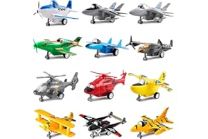 deAO Kit de 12 Avions de recul - d'avion à Tirer Ensemble d'hélicoptères, bombardiers furtifs, Avions de Combat, Avion à Réaction, Cadeaux pour Tout-Petits et Enfants de 2 à 8 Ans