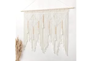 Dremisland Macramè Arazzo da parete Fatto a Mano Grande Boho Tessuto Arazzo Foglia Nappa Arte Cotone Corda Macramè Decorazione della Parete per Camera da Letto Soggiorno Sfondo