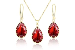 Linawe Crystal Jewellery Sets for Women, Imitation Diamond Pendant Necklace, Rhinestone Drop Dangle Earrings, Birthstone Cubic Zirconia Matching Wedding Jewellery, 14K Gold/Rose Gold/Silver Tones