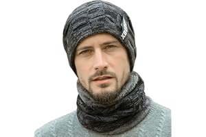 WANYI 2 in 1 Winter Warme Beanie Hut Loop Schal Set Strickmütze Wintermütze Ultraweiche Beanie Cap Neck Warmer mit Dicke Fleecefutter für Herren und Damen