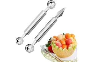 AMJKEJI 2 Pezzi Taglierina a Sfera Cutter Melon Intaglio Elettrodomestici da Cucina Multifunzionale Realizzati in Acciaio Inossidabile, Cucchiaio di Melone Intagliato da Frutta Per Anguria Fai -da -te, Melone