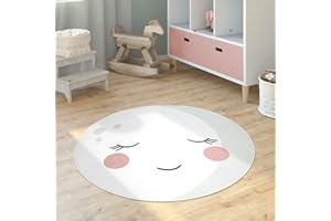 ‎PACO HOME Paco Home Kinderteppich Teppich Kinderzimmer Rund Spielmatte Babymatte rutschfest Modern Mond Koala Löwenkopf, Grösse:120 cm Rund, Farbe:Creme
