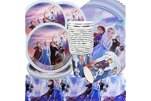 Doyomtoy 20 Bambini Set di Stoviglie per Compleanno,Piattini da 20 Bicchieri e 20 Tovaglioli, Tovaglia,Principesse di Compleanno Set,Decorazione per Feste