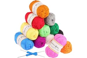 Fil à tricoter Fuyit 12 couleurs (12x50g) avec 2 crochets à tricoter gratuits