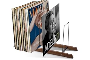 Luqixcey Vinyl Record Storage, Wood & Metal Vinyl Holder LP Storage Box, Record Display Stand Music Albums Rack, Display Up to 50 LP Albums DVDs CDs, for Modern Home Office Desktop
