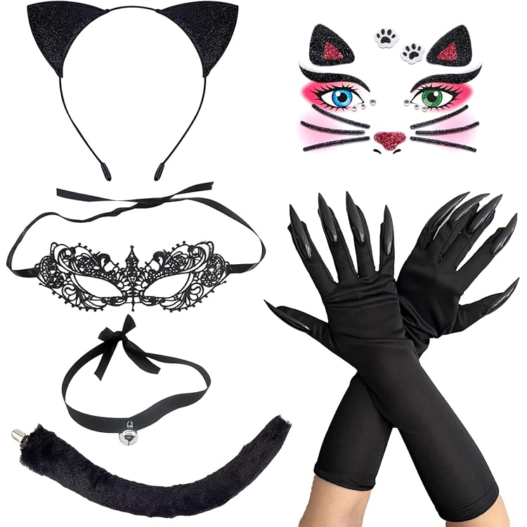 Déguisement Chat LEEQ - Oreilles Et Queue Amovibles | Accessoire Fête Halloween, Cosplay | Taille Unique Pour Femmes Et Filles