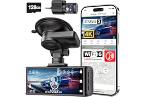 REDTIGER SATRVIS 2 Dashcam Voiture 4K,Écran Tactile 3,18 Pouces,Carte Mémoire 128Go,GPS,WiFi 5,8G,Contrôle Vocal,Vision Nocturne UHD 2160P,Verrouillage d'urgence,Moniteur de Stationnement(F7N Touch)