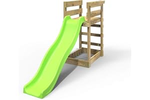 Rebo® Add-on Wooden Platform with 6FT Slide for Wooden Garden Swing Sets - Light Green Slide | OutdoorToys | Pressured Treated Timber, All Fixtures and Fittings Provided