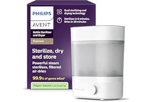 Philips Avent Elektryczny sterylizator parowy do butelek ze zintegrowaną suszarką na maks. 6 dziecięcych butelek, biały. Model SCF293/00
