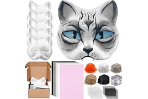 Draupnir Katzenmasken zum Bemalen, DIY Papier Maske mit Kuns Fell und Eye Mesh, Therian Mask, Weiße Halbmasken, Unbemalt Masken für Halloween, Karneval, Maskerade, Party Cosplay