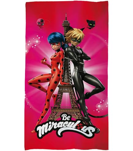 Serviette De Plage Miraculous Ladybug - 70x120cm - 100% Coton - OEKO-TEX - Rouge
