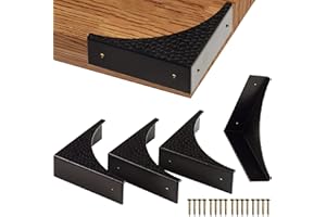 Foxwake Metal Table Corners for Decorative, Wood Furniture Corner Guard, Box Corner Edge Protectors Metal, Black Corner Bracket 2.56'' Zinc Alloy Desk Corner Cover with Nails(4Pcs)
