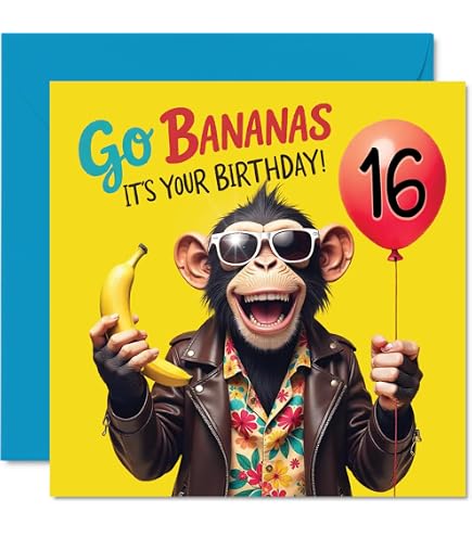 Lustige Geburtstagskarte Zum 16. – Gaming Gorilla „Level Up“, A5, Mit Gelbem Umschlag, Aus Großbritannien