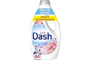 Dash 2en1 Lessive Liquide Fleurs de Cerisier et Eau de Rose, 44 Lavages, Avec Plus de Fraîcheur Lenor, Nettoyage en Profondeur, Idéale pour Prétraitement, Fabriquée en France
