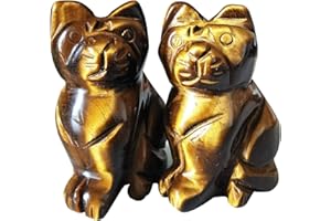 Manekieko 2 Pcs Natural Tiger's Eye Pocket Carved Lucky Cat Crystals and Healing Stones Figurines Collectibles,38mm Room Decor Gemstone