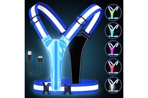 Fitense LED Gilet Catarifrangente Running - 5 Colori Luce Running Ricaricabile Gilet Running Alta visibilità per Camminare, Correre, Andare in Bicicletta, Regolabile per Uomini e Donne