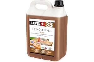 LEVEL PLUS Olio di lino Firnis 5 litri, protezione del legno, doppia cottura, cura del legno, olio per legno, asciugatura rapida, protezione naturale del legno, senza resina RM33