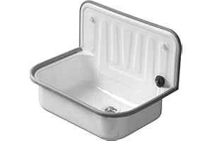 Évier en acier blanc émaillé 505 x 370 mm avec bordure en plastique, profilé arrière et soupape