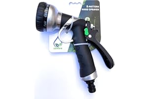 SEMEA Pistola de riego del metal boquilla de agua para Jardín 8 modos ajustables cualquier conexión de manguera