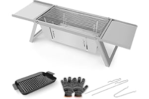 E EASTSTORM Small Folding BBQ Barbecue Grill, Portable Foldable Charcoal Grill for Camping, 304 Stainless Steel BBQ Tabletop Smoker for Picnic, Garden, Camping, Travel