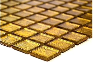 CONWIRE Mosaico de cristal cuadrado de cristal liso dorado, estructura translúcida transparente 3D, formato: 23 x 23 x 4 mm, tamaño de la hoja: 300 x 300 mm, 1 hoja / mate