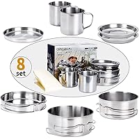 JUNING Camping Kochgeschirr 18/10, 8 Stück, Wandern Picknick Kochgeschirr Kochset Für 1 Personen Camping, Ideal für…