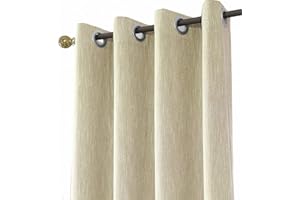 Melodieux 1 Panel Eyelet Grommet Curtains - Cotton Blend Room Darkening Curtain with Tiebacks, Blackout Thermal Insulated Window Drapes for Nursery, Bedroom, Living Room (Beige, 46 x 72 Inch Drop)